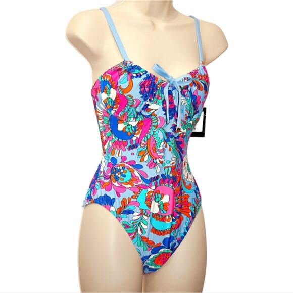 KATE SPADE Cinch Tie Front‎ Soft Underwire Cups Swimsuit in Spring Water  XL NEW - Picture 3 of 15